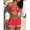 image:imageGORGLITTER Womens Polka Dots Boyshort Bikini Set with Shorts 2026 Halter Triangle Full Coverage Cheeky SwimsuitsRed and White