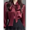 image:imageGORGLITTER Womens Satin Silk Blouse Bow Tie Neck Button Down Shirts Long Sleeve Elegant Dressy Casual Business TopsBurgundy