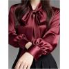 image:imageGORGLITTER Womens Satin Silk Blouse Bow Tie Neck Button Down Shirts Long Sleeve Elegant Dressy Casual Business TopsBurgundy