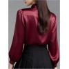 image:imageGORGLITTER Womens Satin Silk Blouse Bow Tie Neck Button Down Shirts Long Sleeve Elegant Dressy Casual Business TopsBurgundy