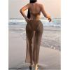 image:imageGORGLITTER Womens Strapless Bandeau Swimsuits 3 Piece Summer Beach Sexy Bathing Suit Bikini with Skirt CoverupBrown