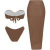 image:imageGORGLITTER Womens Strapless Bandeau Swimsuits 3 Piece Summer Beach Sexy Bathing Suit Bikini with Skirt CoverupBrown