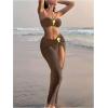 image:imageGORGLITTER Womens Strapless Bandeau Swimsuits 3 Piece Summer Beach Sexy Bathing Suit Bikini with Skirt CoverupBrown