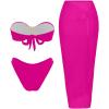 image:imageGORGLITTER Womens Strapless Bandeau Swimsuits 3 Piece Summer Beach Sexy Bathing Suit Bikini with Skirt CoverupHot Pink