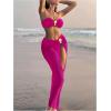 image:imageGORGLITTER Womens Strapless Bandeau Swimsuits 3 Piece Summer Beach Sexy Bathing Suit Bikini with Skirt CoverupHot Pink