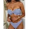 image:imageGORGLITTER Womens Striped Strapless Swimsuits Metal Bandeau Full Coverage Bikini Sets Cheeky Bottom Bathing SuitsBlue and White