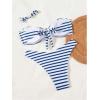 image:imageGORGLITTER Womens Striped Strapless Swimsuits Metal Bandeau Full Coverage Bikini Sets Cheeky Bottom Bathing SuitsBlue and White