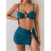 image:imageGORGLITTER Womens Swimsuit Metal Decor High Waisted Cheeky Beach Vacation Bikini Set with Bathing Suit Cover Up SkirtsTeal Blue