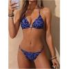 image:imageGORGLITTER Womens Zebra Bikini Set Sexy Beaded Halter Triangle Top High Cut Thong Cheeky Beach Swimsuit Bathing SuitBlue Zebra