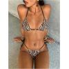image:imageGORGLITTER Womens Zebra Bikini Set Sexy Beaded Halter Triangle Top High Cut Thong Cheeky Beach Swimsuit Bathing SuitBrown and White