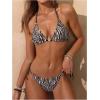 image:imageGORGLITTER Womens Zebra Bikini Set Sexy Beaded Halter Triangle Top High Cut Thong Cheeky Beach Swimsuit Bathing SuitBrown and White Zebra