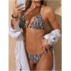 image:imageGORGLITTER Womens Zebra Bikini Set Sexy Beaded Halter Triangle Top High Cut Thong Cheeky Beach Swimsuit Bathing SuitBrown and White Zebra