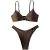 image:imageGORGLITTER Womens 2 Piece Bathing Suits Summer Beach High Waisted Metal Bikini Sets Tummy Control Swimsuit SwimwearCoffee Brown
