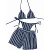 image:imageGORGLITTER Womens 3 Piece Bikini Shorts Set Summer Beach Striped Halter Triangle Thong String Swimsuit with CoverupsRoyal Blue