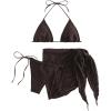 image:imageGORGLITTER Womens 3 Piece Swimsuits Halter Triangle String Bikini Set with Beach Skirt Swimwear SetCoffee Brown