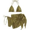 image:imageGORGLITTER Womens 3 Piece Swimsuits Halter Triangle String Bikini Set with Beach Skirt Swimwear SetMustard Yellow