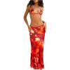 image:imageGORGLITTER Womens 3 Piece Swimsuits Tie Dye Y2k Halter Triangle Thong Bikini Sets with Cover Up SkirtMulti Red