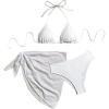 image:imageGORGLITTER Womens Bikini Sets 3 Piece High Cut Backless Halter Triangle Swimsuit with Beach Cover UpWhite