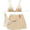image:imageGORGLITTER Womens Crochet Cheeky Bikini Set 3 Piece Boho Swimsuit Triangle Bathing Suit with Cover Up Beach SkirtBeige