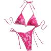 image:imageGORGLITTER Womens Floral Bow String Bikini Set Triangle Halter Swimsuit High Cut Summer Bathing Suit Swimwear 2025Pink