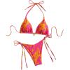 image:imageGORGLITTER Womens Floral Bow String Bikini Set Triangle Halter Swimsuit High Cut Summer Bathing Suit Swimwear 2025Pink and Orange