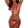 image:imageGORGLITTER Womens Gingham Lace Bikini Top Triangle Halter Swimsuit Top Tie Back Bathing Suits SwimwearOnly TopRed and White
