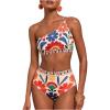 image:imageGORGLITTER Womens One Shoulder High Waisted Bikini Sets Y2K Cheeky Floral Print 2 Piece Swimsuit Bathing Suit SwimwearMulticolor