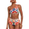 image:imageGORGLITTER Womens One Shoulder High Waisted Bikini Sets Y2K Cheeky Floral Print 2 Piece Swimsuit Bathing Suit SwimwearMulticolor Floral Print