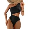 image:imageGORGLITTER Womens One Shoulder Monokini One Piece Swimsuit Cheeky Modest Tummy Control Swim Suit Bathing Suit SwimwearBlack