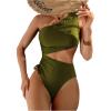 image:imageGORGLITTER Womens One Shoulder Monokini One Piece Swimsuit Cheeky Modest Tummy Control Swim Suit Bathing Suit SwimwearOlive Green