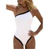 image:imageGORGLITTER Womens One Shoulder Monokini One Piece Swimsuit Modest Cheeky Tummy Control Swim Suit Bathing Suit SwimwearWhite