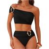 image:imageGORGLITTER Womens One Shoulder Swimsuits Metal Ruched High Waisted Old Money Bikini Trendy Summer Bathing SuitBlack