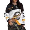 image:imageGORGLITTER Womens Oversized Jersey Shirts Y2k Clothes Number Letter Graphic Long Sleeve V Neck Top Aesthetic StreetwearBlack and White