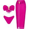 image:imageGORGLITTER Womens Strapless Bandeau Swimsuits 3 Piece Summer Beach Sexy Bathing Suit Bikini with Skirt CoverupHot Pink