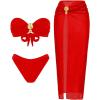 image:imageGORGLITTER Womens Strapless Bandeau Swimsuits 3 Piece Summer Beach Sexy Bathing Suit Bikini with Skirt CoverupRed