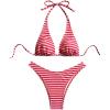 image:imageGORGLITTER Womens Striped Thong Bikini Cheeky Bottom Swimsuit Low Rise Halter Bathing Suit Cute Beachwear Trendy 2026Pink