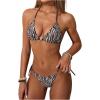 image:imageGORGLITTER Womens Zebra Bikini Set Sexy Beaded Halter Triangle Top High Cut Thong Cheeky Beach Swimsuit Bathing SuitBrown and White Zebra