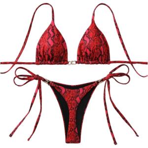 image:imageGORGLITTER Womens Animal Print Halter Triangle Bikini Set Two Piece Swimsuits Tie Side SwimwearRed