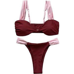 image:imageGORGLITTER Womens High Cut Bikini 2 Piece Swimsuits Pearls Cami Cheeky Swimwear Set BeachwearMulticolor