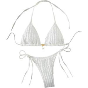 image:imageGORGLITTER Womens High Cut Thong String Bikini Set Cute Halter Triangle Top Cheeky 2026 Swimsuit Bathing SuitWhite