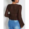 image:imageGORGLITTER Womens Bell Sleeve Tie Front Y2K Tops Classy Cute Sheer Going Out Gothic Concert Mesh Long Sleeve Crop TopsBrown