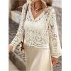 image:imageGORGLITTER Womens Boho Crochet Cropped Cardigan Lightweight Sheer Long Sleeve Button Up Spring Trendy 2026 Kimono TopApricot
