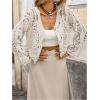 image:imageGORGLITTER Womens Boho Crochet Cropped Cardigan Lightweight Sheer Long Sleeve Button Up Spring Trendy 2026 Kimono TopApricot
