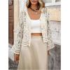 image:imageGORGLITTER Womens Boho Crochet Cropped Cardigan Lightweight Sheer Long Sleeve Button Up Spring Trendy 2026 Kimono TopApricot