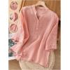 image:imageGORGLITTER Womens Boho Linen Shirts Embroidered 34 Sleeve Peasant Blouses Casual Gauze Tops Summer Going Out OutfitsPink