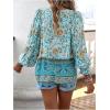 image:imageGORGLITTER Womens Boho Peasant Blouses Floral Bishop Long Sleeve Dressy Tie Front Tops 70s Babydoll Mexican Tunic ShirtBlue