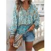 image:imageGORGLITTER Womens Boho Peasant Blouses Floral Bishop Long Sleeve Dressy Tie Front Tops 70s Babydoll Mexican Tunic ShirtBlue