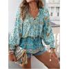 image:imageGORGLITTER Womens Boho Peasant Blouses Floral Bishop Long Sleeve Dressy Tie Front Tops 70s Babydoll Mexican Tunic ShirtBlue