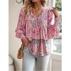 image:imageGORGLITTER Womens Boho Peasant Blouses Floral Bishop Long Sleeve Dressy Tie Front Tops 70s Babydoll Mexican Tunic ShirtPink