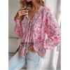 image:imageGORGLITTER Womens Boho Peasant Blouses Floral Bishop Long Sleeve Dressy Tie Front Tops 70s Babydoll Mexican Tunic ShirtPink